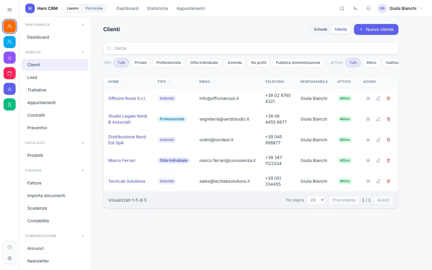 Schede clienti in HeroCRM